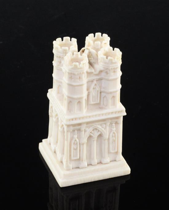 A European ivory castle chess piece, 19th century, 5.9cm